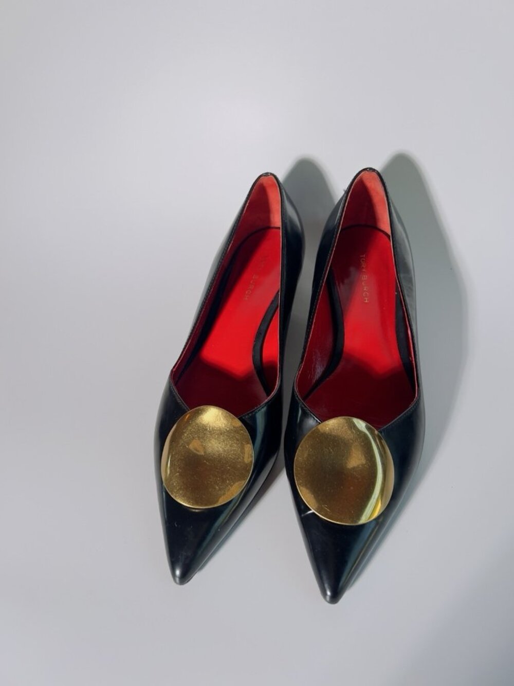 Tory Burch Penelope Pointed Toe Leather Flats Black Gold Size 6.5 - Picture 9 of 13